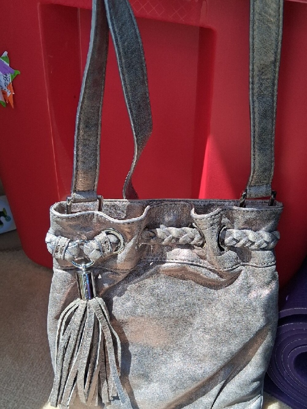 Michael Kors Metallic Pewter Tassel Drawstring Crossbody - Picture 8 of 12